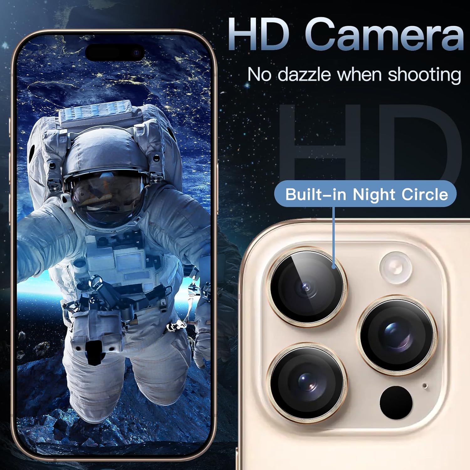 iPhone 16/17 Pro Max Camera Lens Protector 3-Pack | 9H Tempered Glass with Alloy Ring | Anti-Scratch HD Clear Cover – Desert Titanium Finish