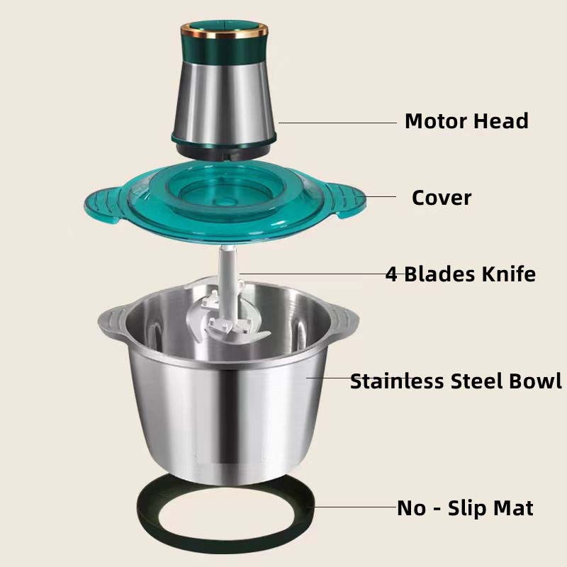 Electric Meat Grinder & Chopper 2-Speed Food Processor with 3L Stainless Steel Bowl | Multi-Function Mincer, Slicer & Kitchen Tool for Meat, Vegetables, and More