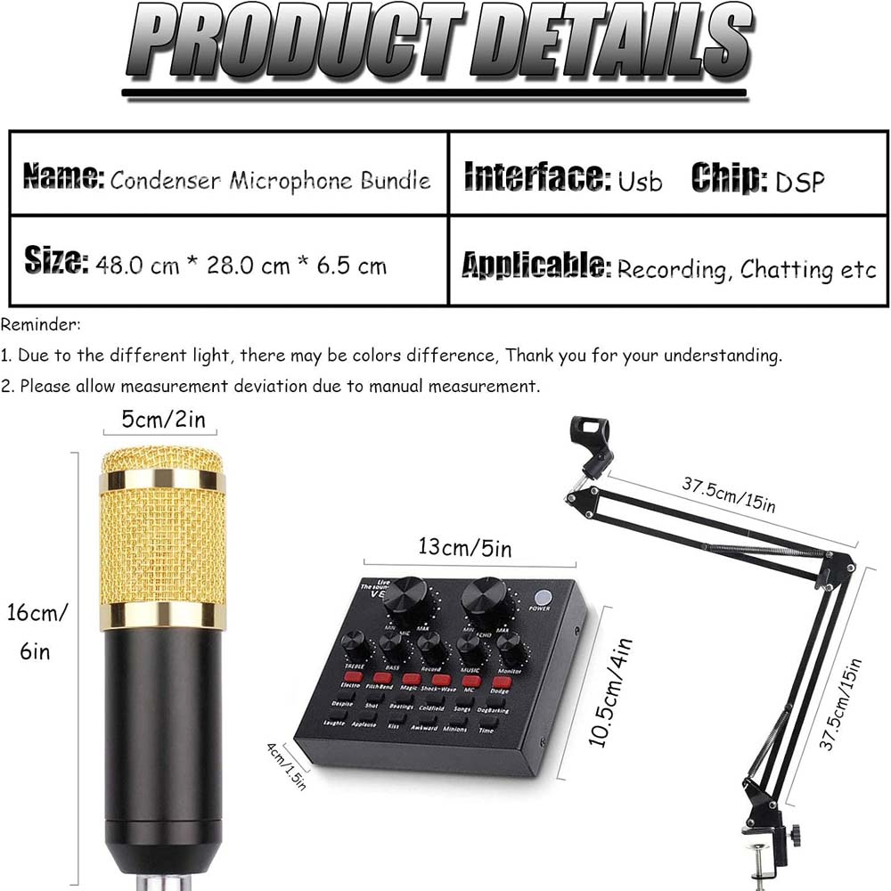 Complete Professional USB Microphone Bundle – Studio-Quality Condenser Mic with Sound Card, Adjustable Arm Stand for Clear, Crisp Audio in Streaming, Recording, or Podcasting