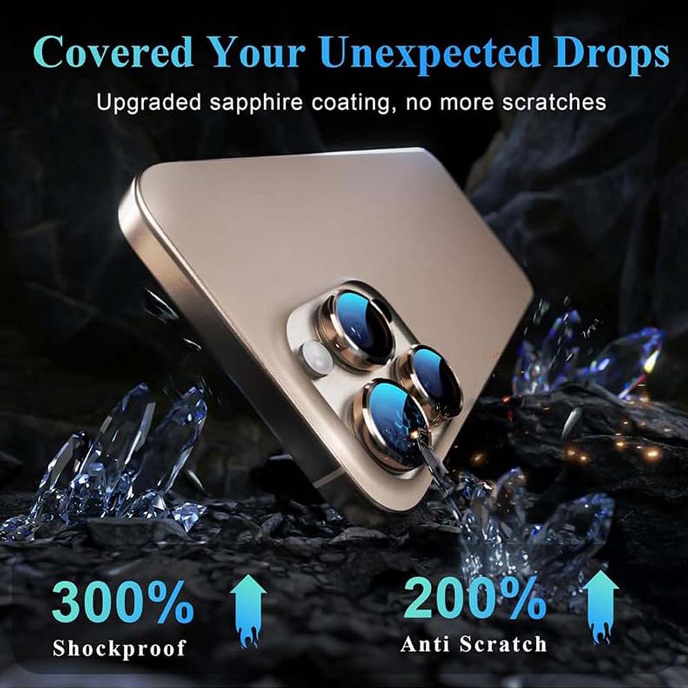 iPhone 14 Pro Max / 15 Pro Camera Lens Protector 3-Pack | 9H Tempered Glass with Alloy Ring | Anti-Scratch HD Clear Cover – Silver Titanium Finish