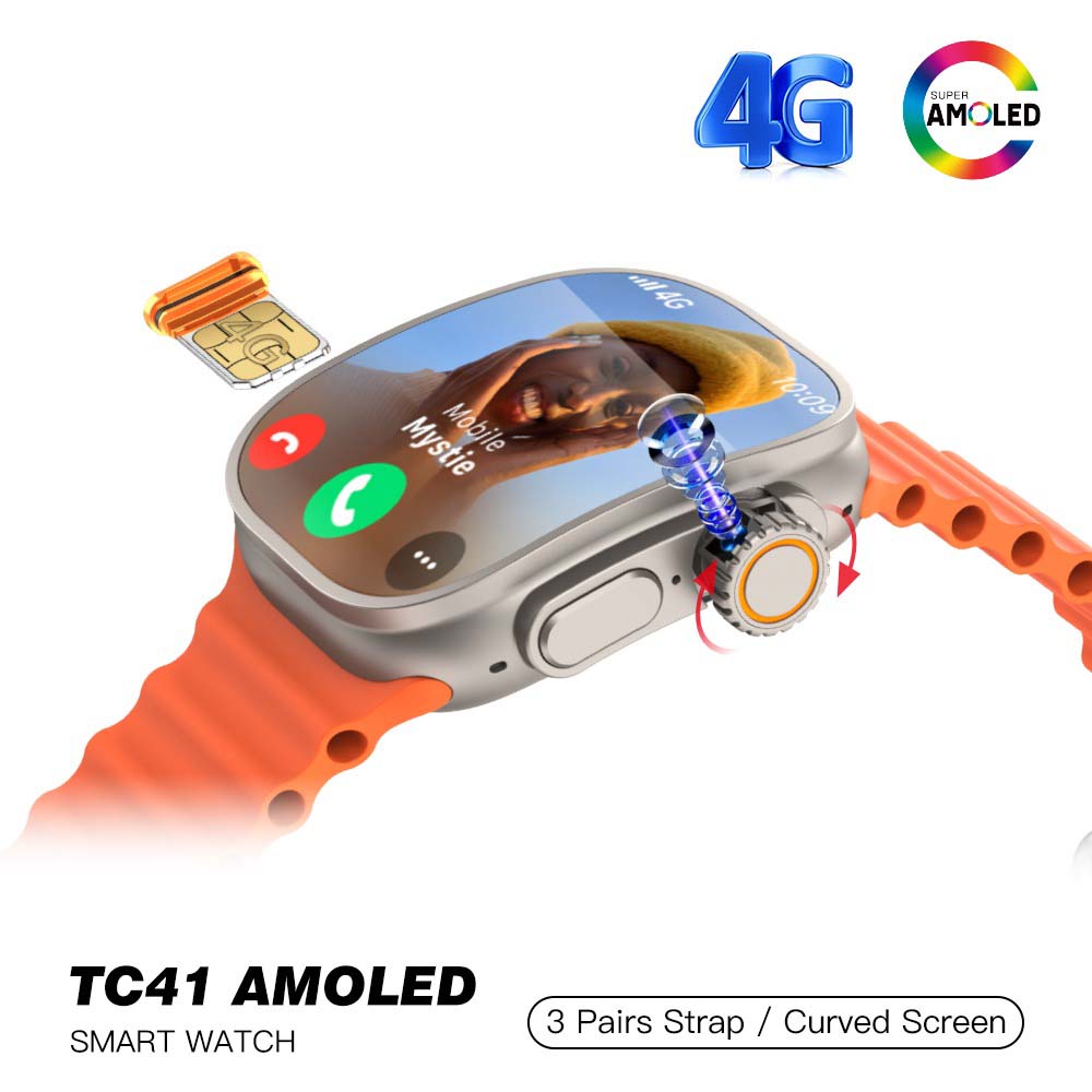 TC41 Curve Smartwatch with 2.01" AMOLED Display, GPT AI Assistant, Bluetooth Calling, Wireless Charging, IP68 Waterproof, Fitness Tracker – Stylish Orange Edition