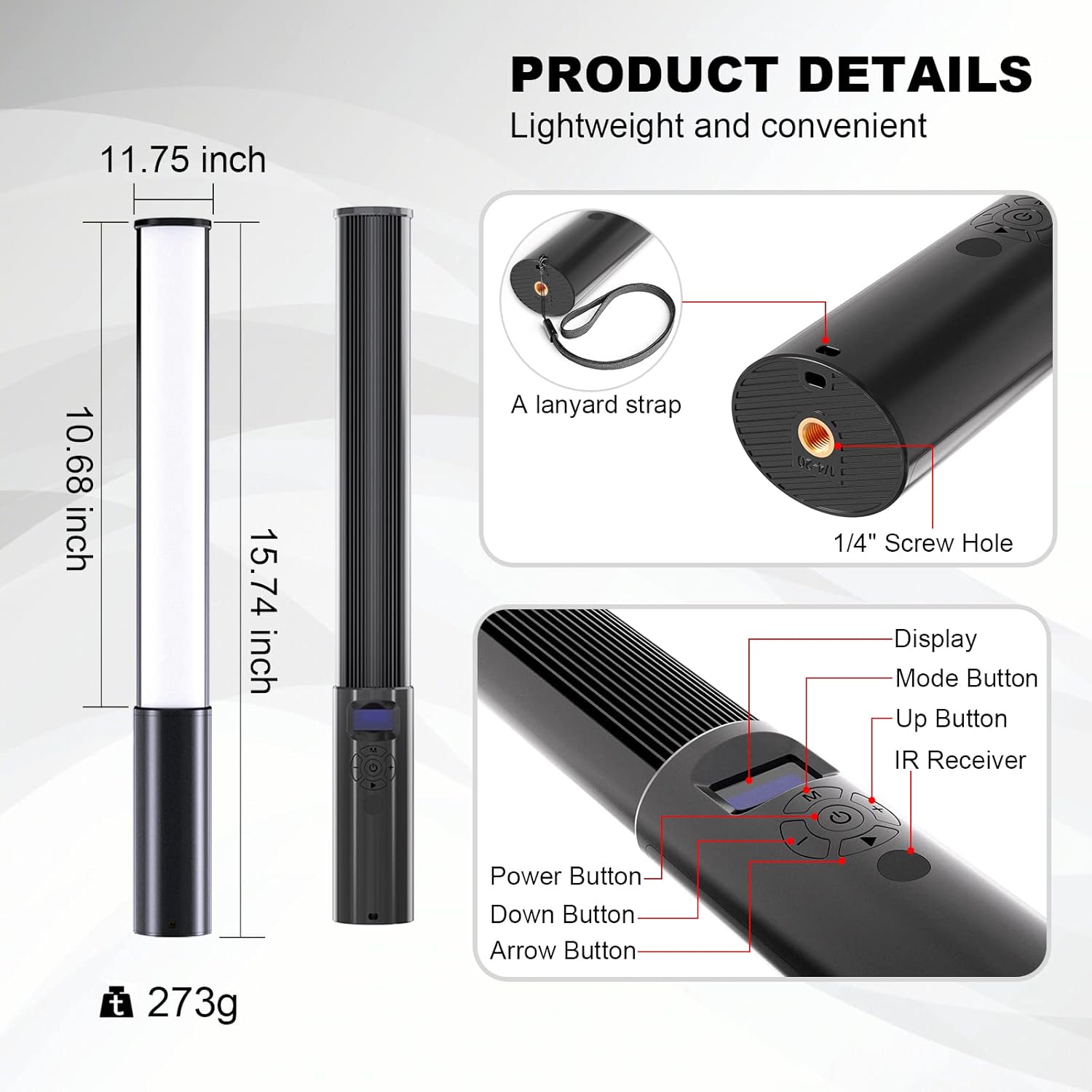 FM-128 RGB LED Light Wand – Adjustable Color & Brightness (2500K–6500K), 12 Scene Effects, Built-in Battery for Photography, Vlogging & Creative Lighting