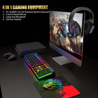 4-in-1 Gaming Combo Set: Wired Keyboard, Mouse, Headset & Mouse Pad | Rainbow LED Backlit Gaming Accessories for PC, PS4, Xbox & Complete Gamer Setup