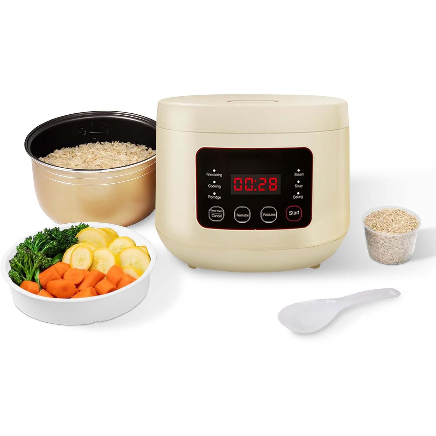 3L Smart Rice Cooker with Steamer – Multi-Functional Cooker for 3-5 People, 24H Delay Start, Includes Measuring Cup, Spoon & Steaming Tray