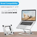 Adjustable Aluminum Laptop Stand – Ergonomic Foldable Riser with Ventilation, Portable Notebook Holder, Silver Finish, Ideal for Desk Setup and Comfortable Computing