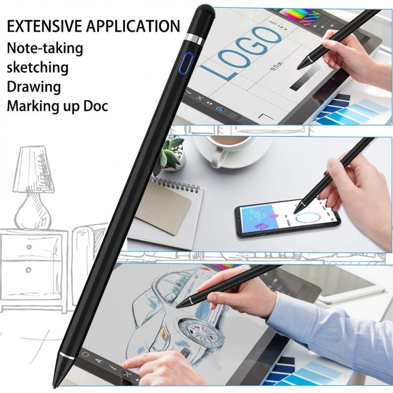 Digital Active Stylus Pen – Precision Drawing & Writing Pen with Palm Rejection | Compatible with iPad, iPhone & Android Tablets, Rechargeable Fine-Tip Pen (Black)