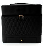 Leather Triple Makeup Case – Luxurious Multi-Layer Cosmetics Storage with Drawer, Portable Beauty Organizer for Travel and Home Use