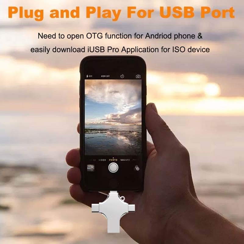 256GB 4-in-1 USB 3.0 Flash Drive | High-Speed USB A, USB C, Micro USB & iPhone Connector | Compatible with iPhone, Android, iPad, Mac, PC, Galaxy S, Windows
