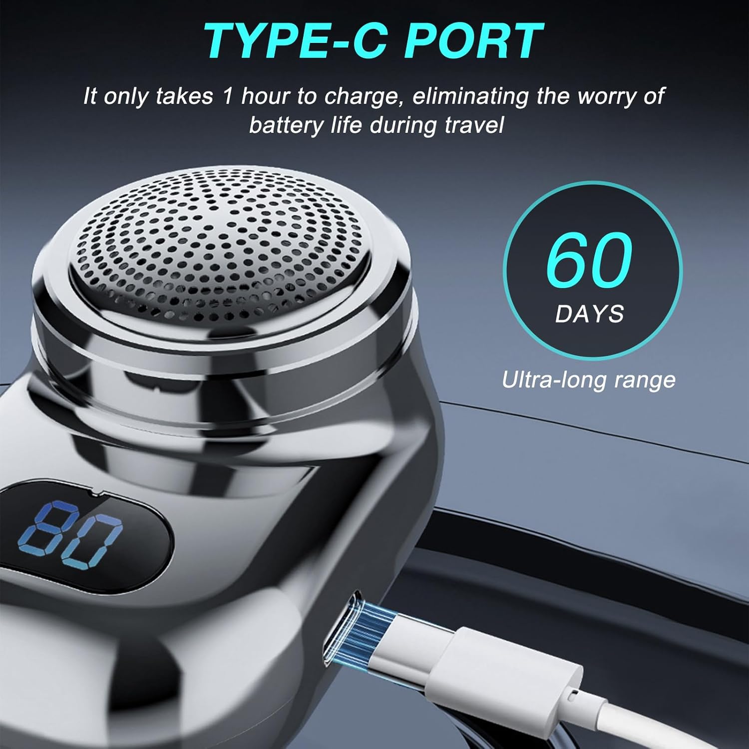 Fast Charging Digital Display Mini Shaver with Mirror | Portable USB-C Rechargeable Electric Shaver | Sleek Design & Superior Functionality
