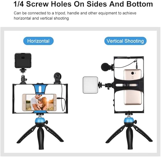 4-in-1 Vlogging LED Selfie Kit – LED Light, Microphone, Tripod & Cold Shoe for Smartphones