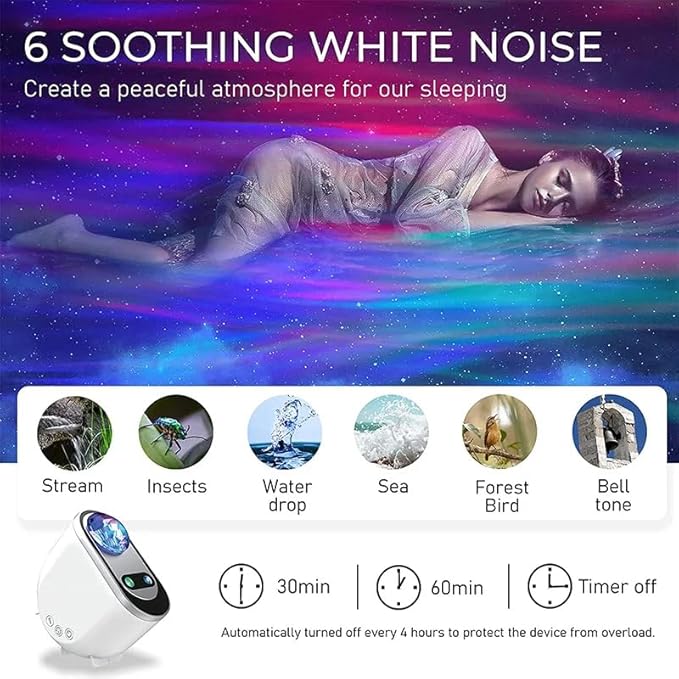 Galaxy Star Projector – 3-in-1 Aurora Borealis LED Light Projector with Bluetooth Speaker, White Noise, and Customizable Lighting Modes