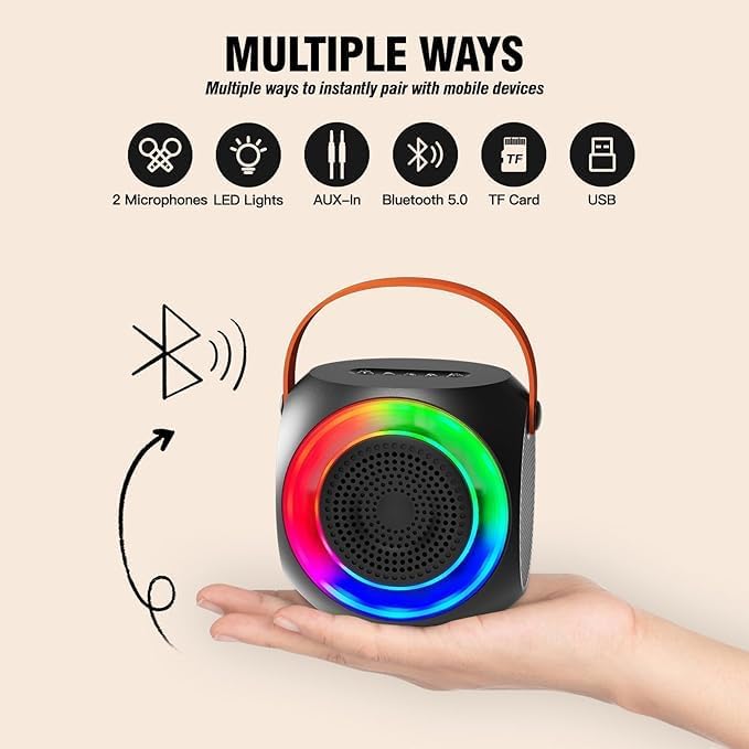 All-In-One Karaoke Machine | Bluetooth Speaker with UHF Wireless Microphones & LED Disco Ball Lights