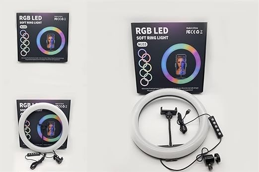 MJ33 RGB LED Soft Ring Light | 26CM Adjustable Ring Light with Phone Holder | Perfect for Video Recording & Live Streaming