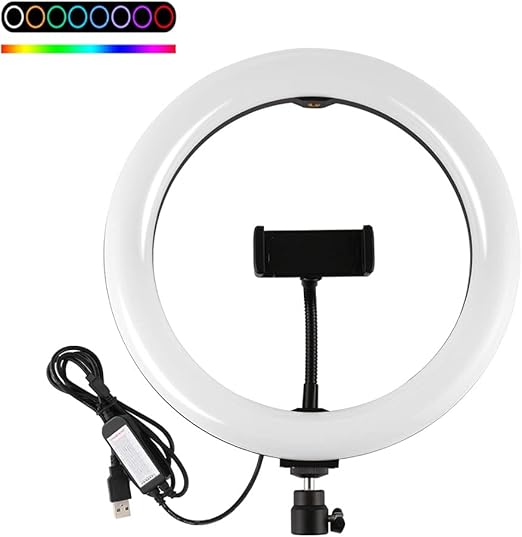 MJ33 RGB LED Soft Ring Light | 26CM Adjustable Ring Light with Phone Holder | Perfect for Video Recording & Live Streaming