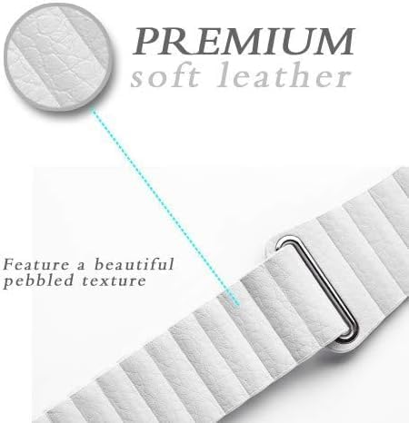 44mm/42mm Leather Strap Watch Band | Adjustable Magnetic Closure | Elegant White