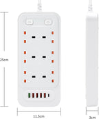 Universal 6-Way Power Outlet Strip with Fast Charging | US Plug (Black)