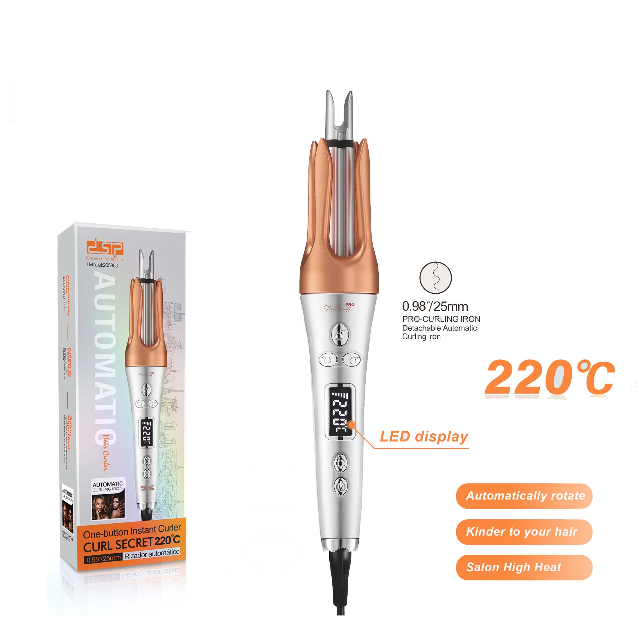 Auto Hair Curler with Ceramic-Aluminum Barrel - 360° Rotating Cord for Salon-Quality, Hair-Protecting Curls at Home