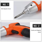 Rechargeable Electric Screwdriver | Cordless Screwdriver with Dual LED Light | 3.6V 1300mAh Li-ion Compact Tool