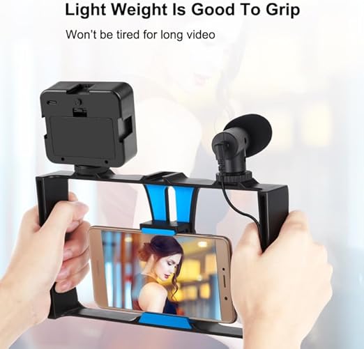 4-in-1 Vlogging LED Selfie Kit – LED Light, Microphone, Tripod & Cold Shoe for Smartphones