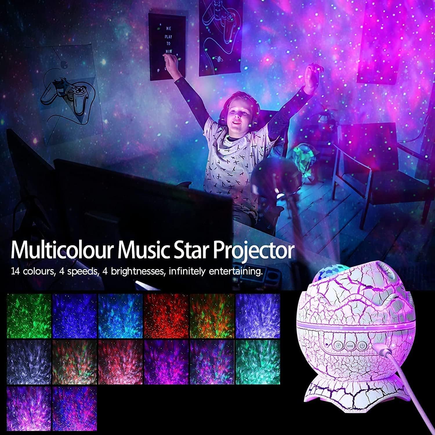 Galaxy Projector Dinosaur Egg – Sky Night Light with Bluetooth Music and Laser Starry Lamp for Room and Party Decor