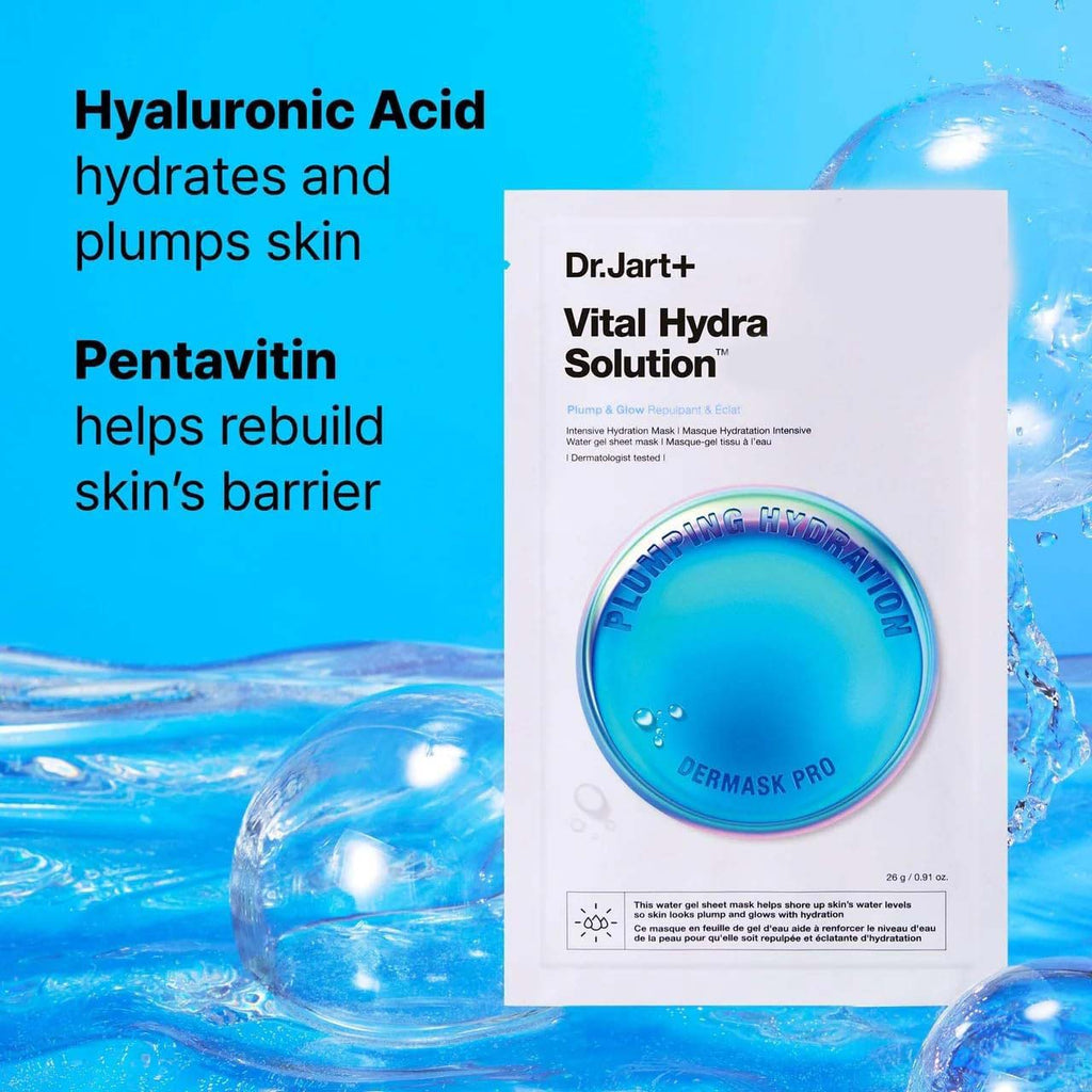 Dr. Jart+ Dermask Vital Hydra Solution Glow Face Mask. Hyaluronic Acid sheet mask for intense hydration & a radiant glow.