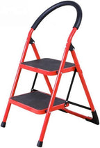 Compact 2-Step Mini Ladder | Folding Wrought Iron Red Stairs for Home Use