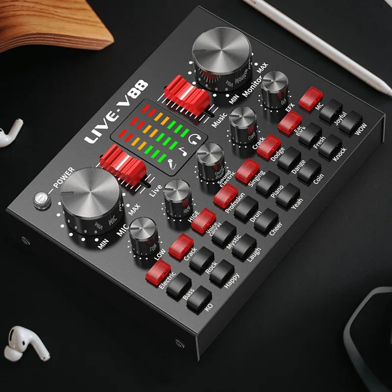 V88 Live Sound Card Mixer – Compact USB Audio Mixer with Built-In Effects for Mobile Streaming