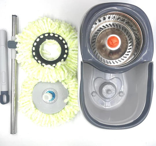 Clean Smart Spin Mop | Twin Split Bucket | 360° Wet & Dry Mop with Disinfectant Bottle & 2 Pads | Space-Saving Hygienic Cleaning Tool