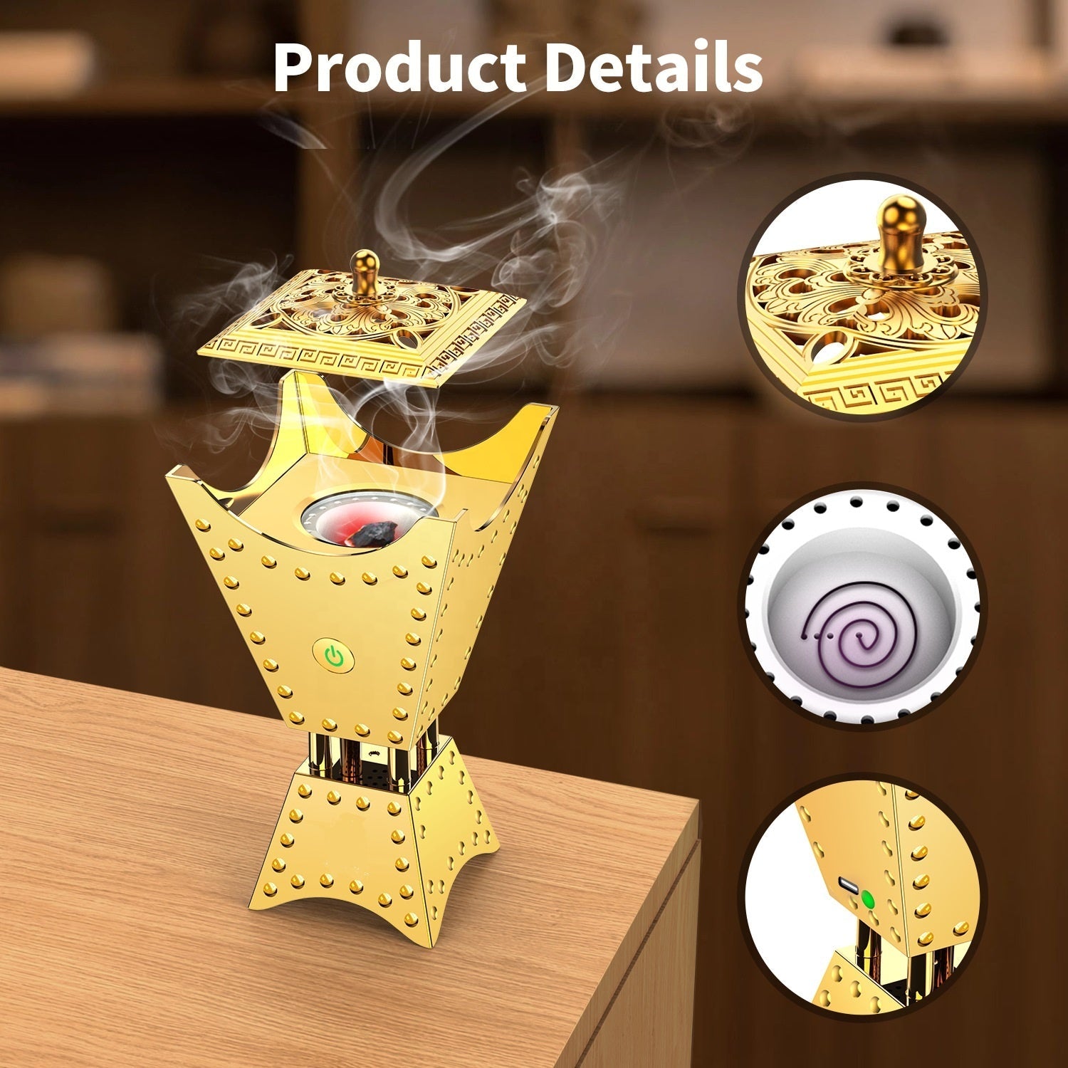 Luxury Electric Bakhoor Burner – USB Rechargeable Car & Home Oud Incense Diffuser