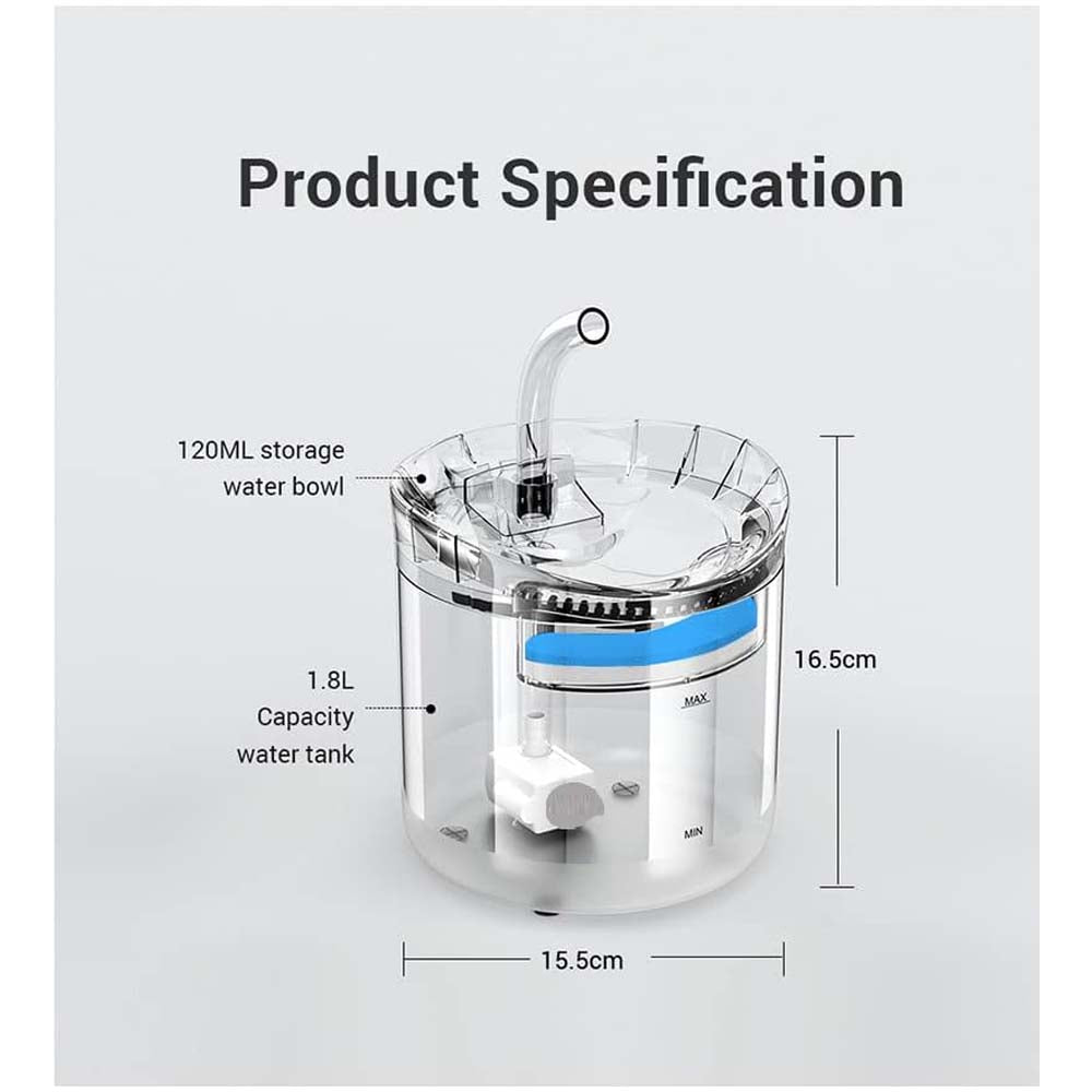 Pet Water Fountain – Automatic Water Dispenser for Cats & Dogs with Multi-Layer Filters, Ultra-Quiet Pump, Transparent Design for Easy Monitoring & Cleaning