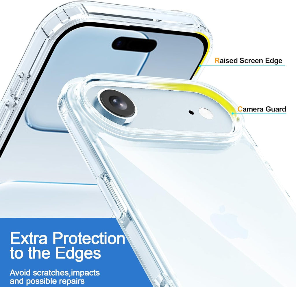 Crystal Clear Case for iPhone 17 Air 6.5" (2025) | Anti-Yellowing Hard Back, Slim Shockproof Bumper, Wireless Charging Compatible Transparent Protective Phone Cover