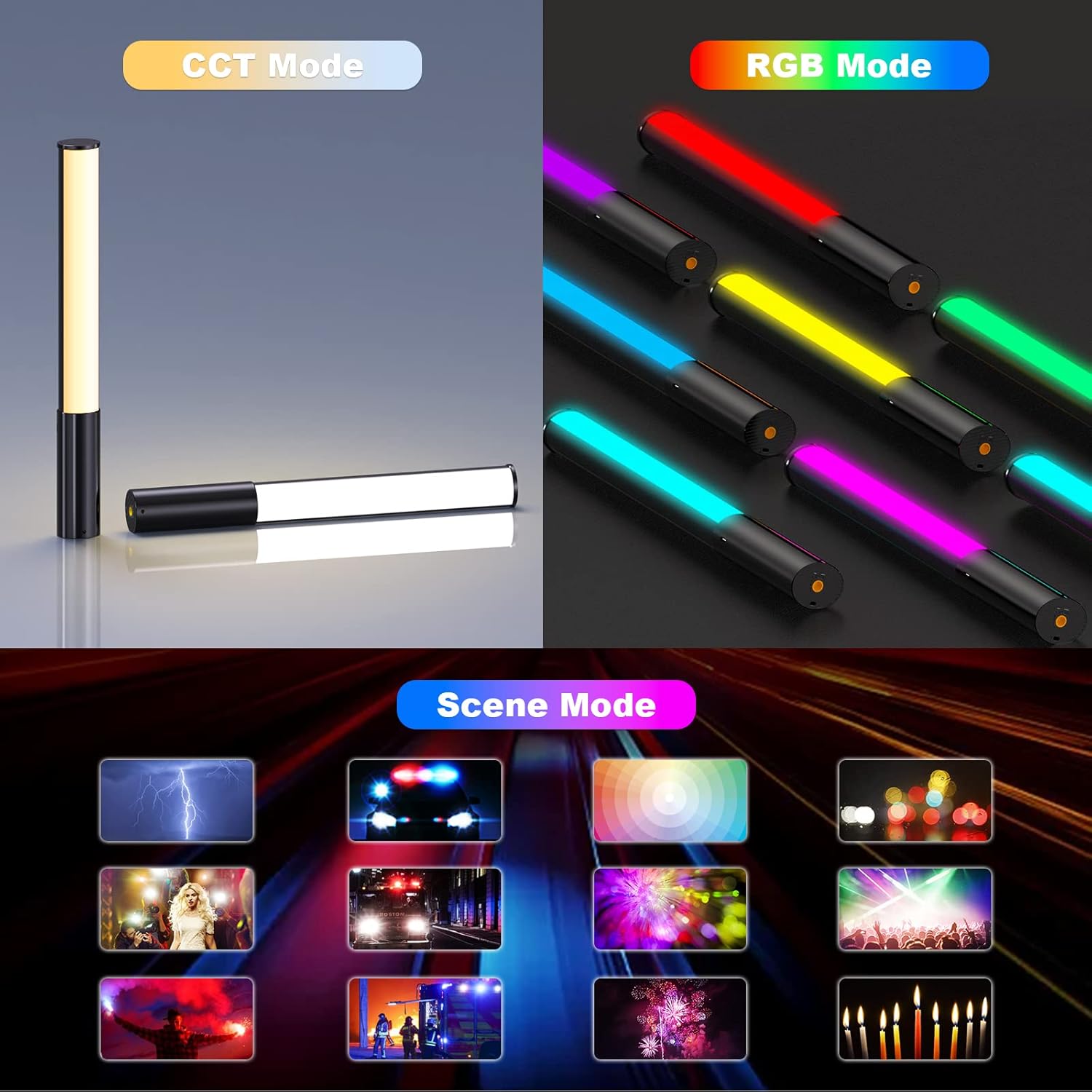 FM-128 RGB LED Light Wand – Adjustable Color & Brightness (2500K–6500K), 12 Scene Effects, Built-in Battery for Photography, Vlogging & Creative Lighting