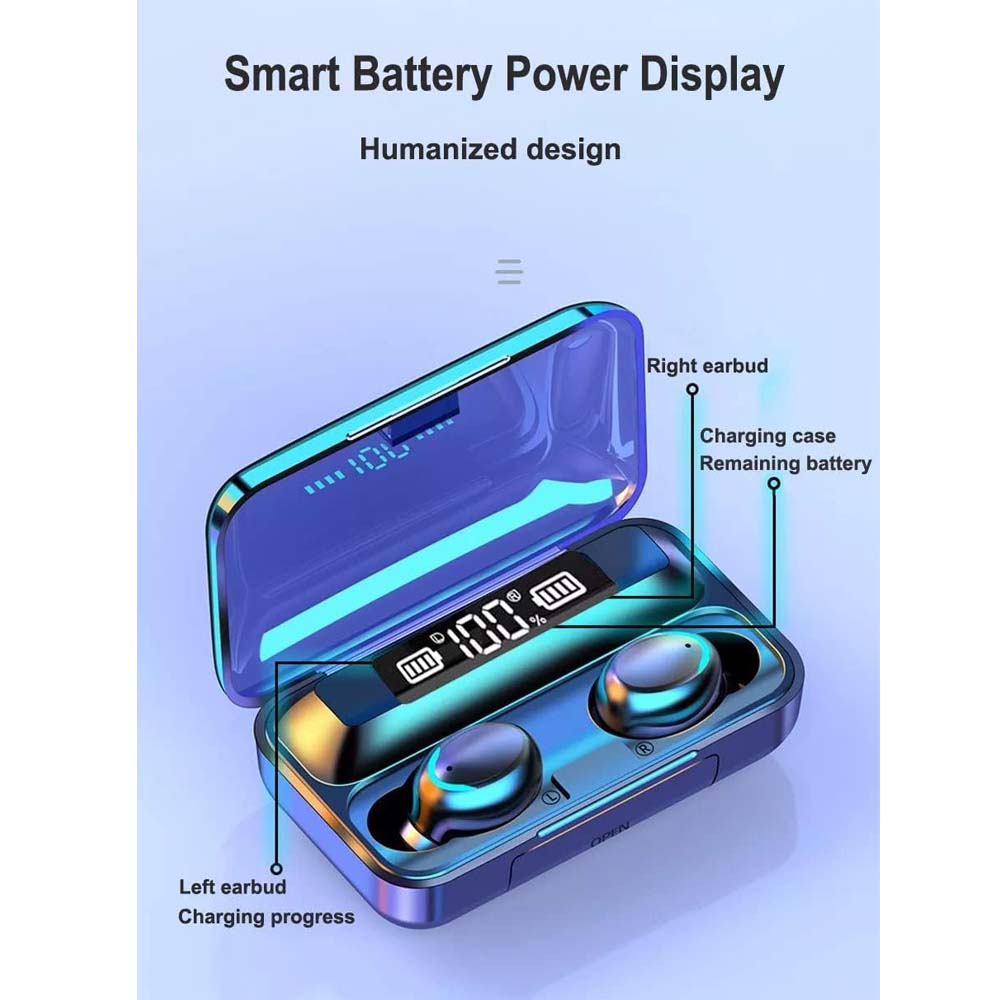 F9-5 Bluetooth Earbuds with 3500mAh Power Bank – Waterproof Wireless 8D HiFi Stereo Earphones with LED Display, Compatible with iPhone, Android & PC
