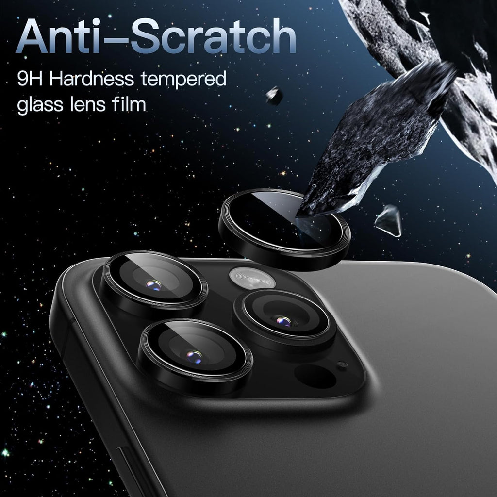 iPhone 16/17 Pro Max Camera Lens Protector 3-Pack | 9H Tempered Glass with Aluminum Alloy Ring | Anti-Scratch HD Clear Cover – Black Finish