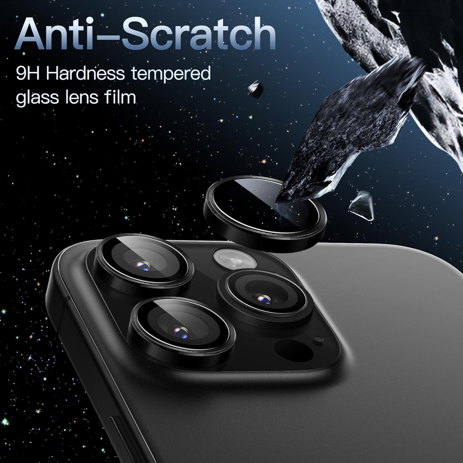 iPhone 16/17 Pro Max Camera Lens Protector 3-Pack | 9H Tempered Glass with Aluminum Alloy Ring | Anti-Scratch HD Clear Cover – Black Finish
