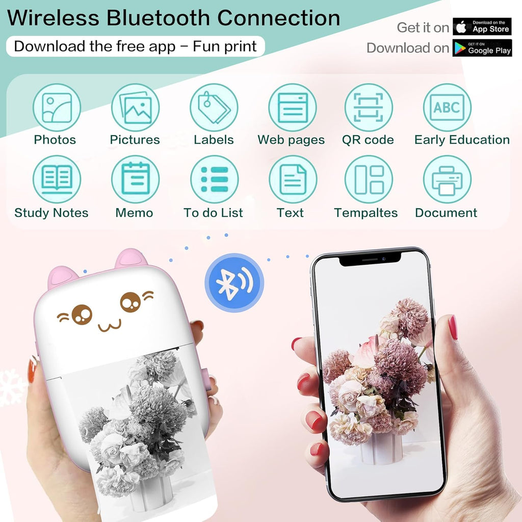Portable Mini Sticker Printer | Inkless Bluetooth Thermal Printer for Photos, Notes & Diary | iOS/Android Compatible Pocket Printer for On-the-Go Creative Printing