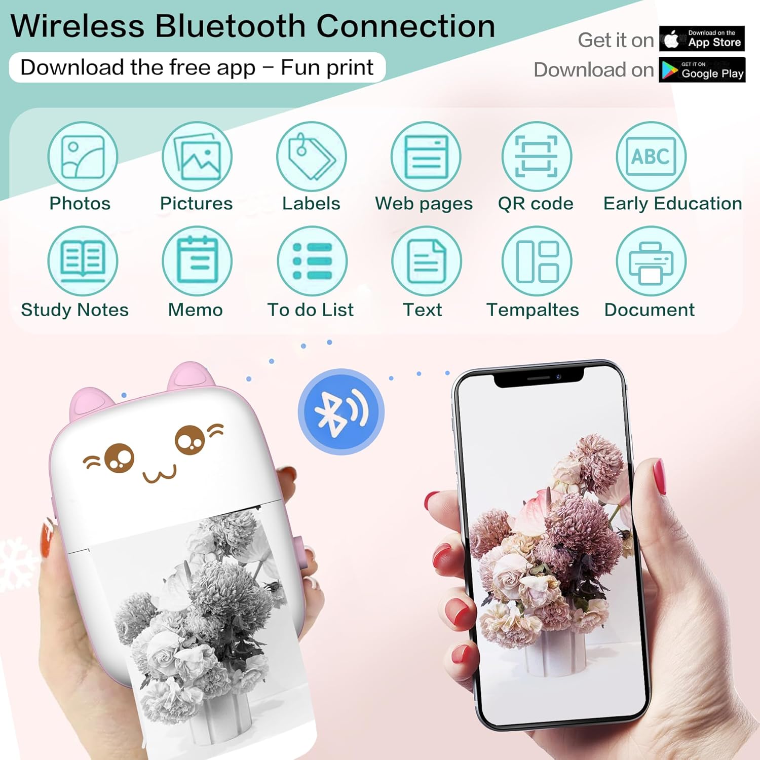 Portable Mini Sticker Printer | Inkless Bluetooth Thermal Printer for Photos, Notes & Diary | iOS/Android Compatible Pocket Printer for On-the-Go Creative Printing