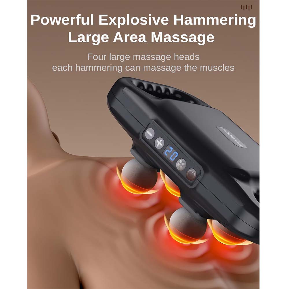 4-Head Massage Gun Deep Tissue | 20 Intensity Levels & 6 Massage Modes | Handheld Muscle Massager for Back, Neck, Shoulders, Legs & Full Body Pain Relief