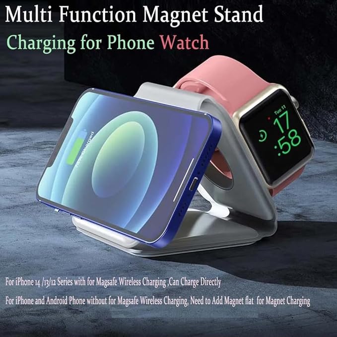 Foldable Magnetic Wireless Charger | 3-in-1 Charging Stand for iPhone, Android, Watches, and AirPods