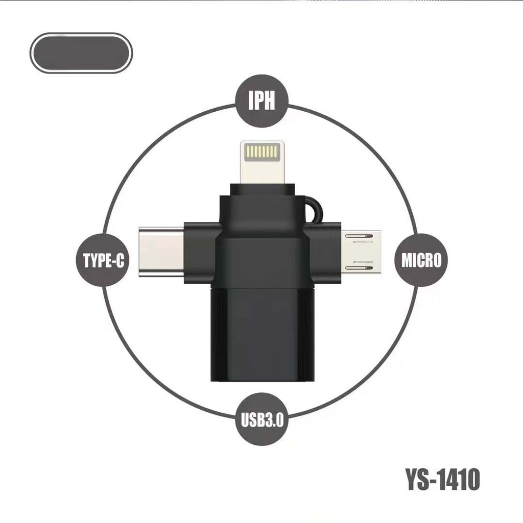 YS-1410 3-in-1 OTG Adapter - USB 3.0, SD/TF Card Reader & Charging Port for Smartphones, Tablets & Laptops