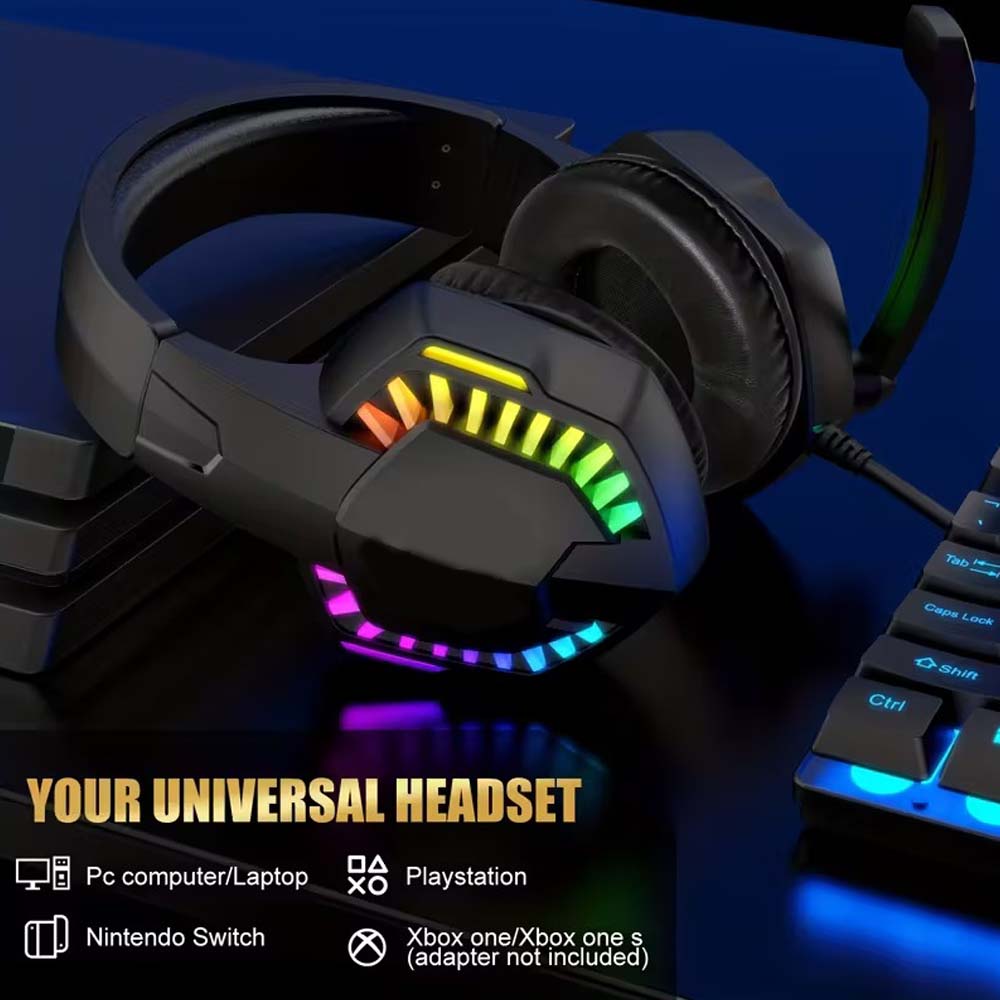 4-in-1 Gaming Combo: Wired Keyboard, Mouse, Headset & Mouse Pad. Rainbow LED backlit for PC, PS4, Xbox. Complete gaming setup.