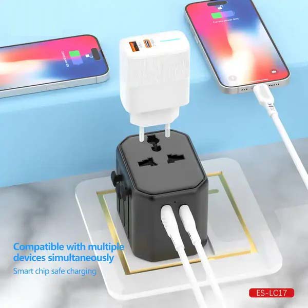 Universal Travel Adapter - All-in-One International Power Adapter with UK/US/AUS/EU Plugs & 4 USB Ports | Compact, Foldable, and Multi-Device Charging Solution