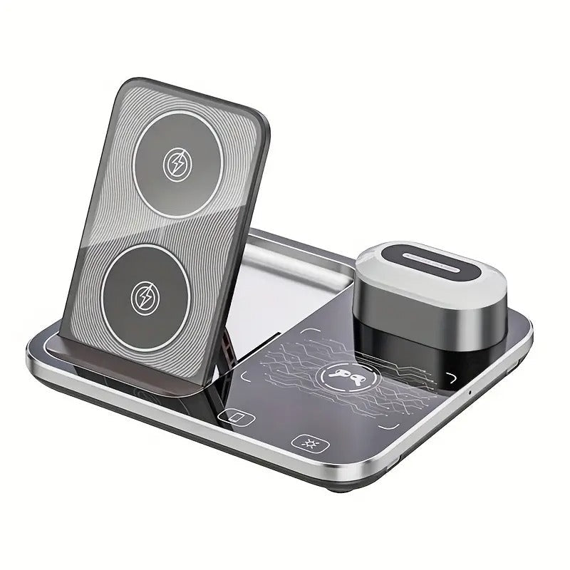 R12 Desktop Wireless Charger – 4-in-1 RGB Light Charging Station with Automatic Lifting