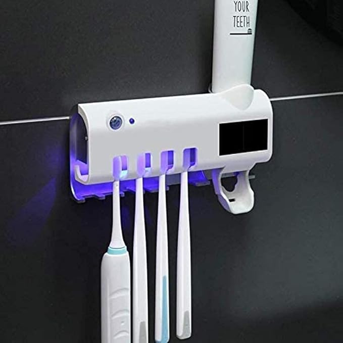 3-in-1 Intelligent Photosensitive Toothpaste Dispenser | Wall-Mounted USB Solar Rechargeable Toothbrush Holder (White)