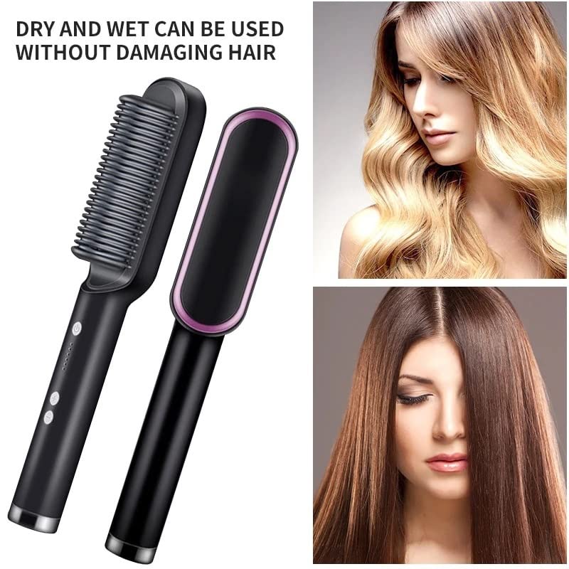 Multifunctional Hair Straightener Brush | Heating Curler, Straightener & Styler Comb for Hair & Beard | Fast Heating Straightening Iron
