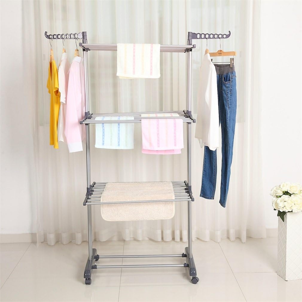 Foldable Rolling Laundry Drying Rack with Adjustable Shelves | Heavy-Duty Stainless Steel Rods | Compact Storage | Space-Saving Design for Apartments, Laundry Rooms & Small Spaces
