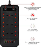 Universal 6-Way Power Outlet Strip with Fast Charging | US Plug (Black)