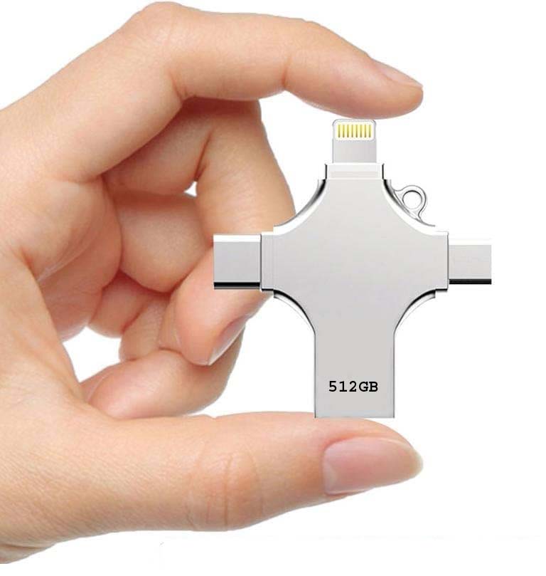 512GB 4-in-1 USB 3.0 Flash Drive | High-Speed USB A, USB C, Micro USB & iPhone Connector | Compatible with iPhone, Android, iPad, Mac, PC, Galaxy S, Windows