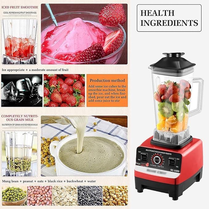 Heavy Duty Commercial Grade Blender Juicer – 6-Blade Mixer for Smoothies, Food Processing, and Ice Crushing
