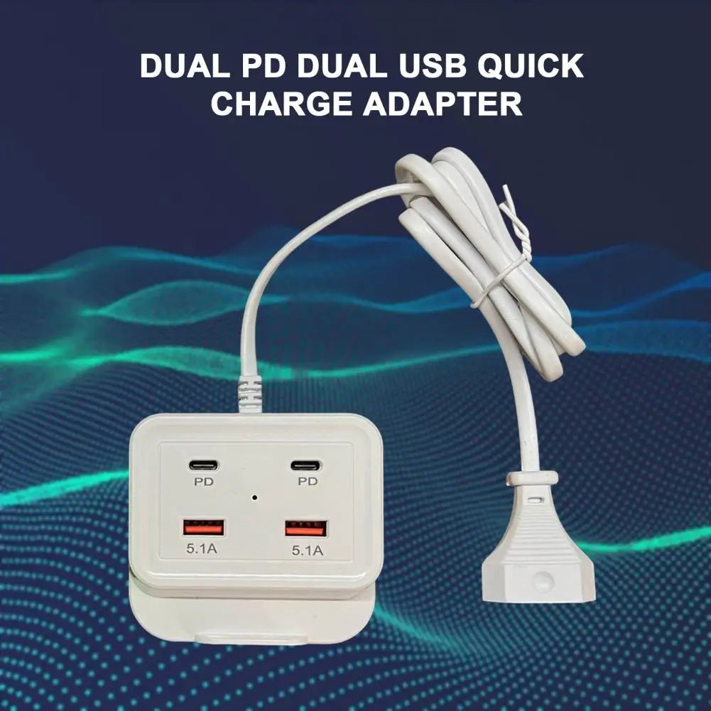 Intelligent USB Power Strip Plug with Dual PD & USB Ports | 5.1A Multi-Port Fast Charging Power Supply | US/EU Plug, 4 USB Output Ports for Safe Charging